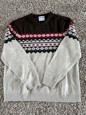 Old Navy Men’s XXL Fair Isle Christmas Sweater Brown Cream Red Green